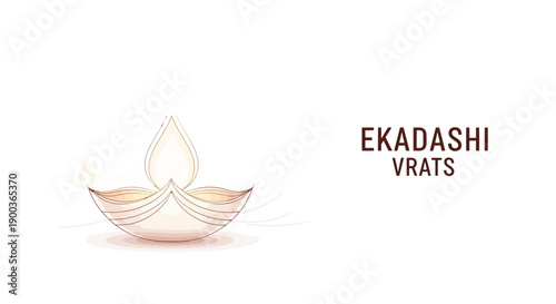 Vector illustration of a lit diya lamp with EKADASHI VRATS text on a clean white background, symbolizing the Hindu fasting period.