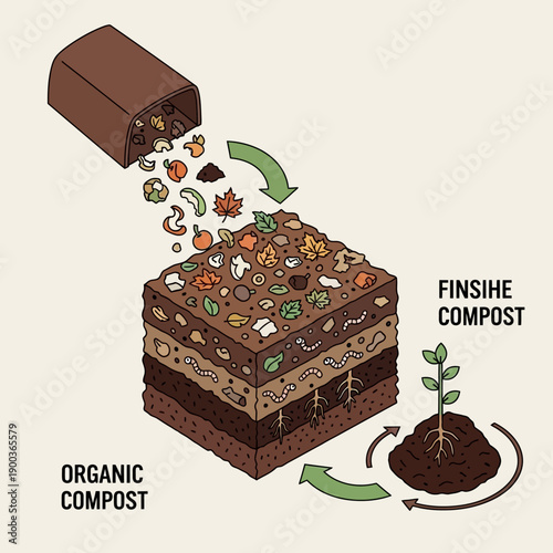Composting Process Turning Organic Waste into Nutrient Rich Soil.