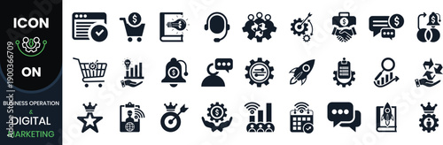 Business operation and digital marketing solution vector editable line art icon set