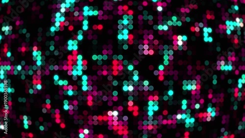 Futuristic digital and abstract technology background. Animation of colors appearing and disappearing, stars sparkling and sparkling on a black background