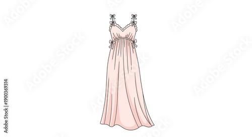 A delicate long pink nightgown with charming bow details on the straps and waist offering comfortable and elegant sleepwear.