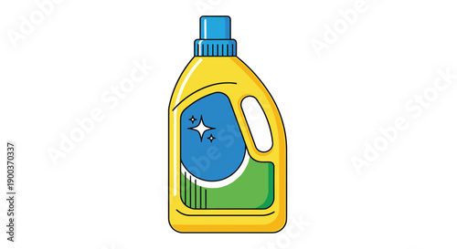 Bright yellow bottle of laundry detergent with a blue cap and sparkling clean symbol, ready for household cleaning tasks.