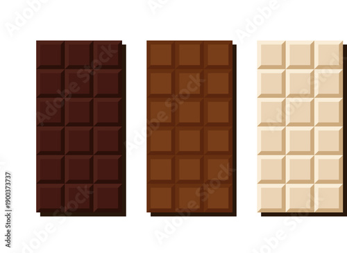 Set of Chocolate bar opened, isolated on white background, dessert, vector illustration in flat style. Chocolate bar on white background. Milk chocolate bar.