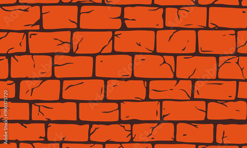 Hand drawn brick wall seamless pattern illustration. cracked textures background. orange old wall.
