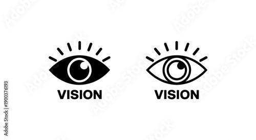 Vision icon set: solid black and outline eye symbol for foresight and perception