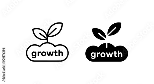 "Growth" Text Icon with Leaves for Organic Development, Nature, and Business Expansion