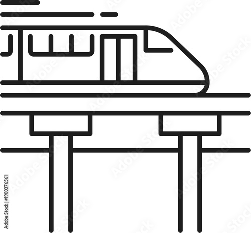 High speed monorail railway train locomotive line icon or pictogram. Passenger transportation railway thin line icon, public transport linear vector symbol. Railroad industry locomotive outline sign