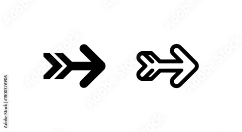Striped Tail Arrow Icons: Signifying Forward Motion, Navigation, and Progression