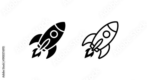 Flying Rocket Icons with Flames: Depicting Startup Acceleration and Rapid Progress
