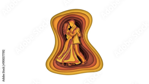 Couple Dancing Together in Warm Tones Abstract Paper Cutout Art
