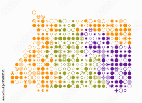 Equatorial Guinea, shape of the country build of colored cells. Digital style map of the Equatorial Guinea on white background. Large size circle blocks. Vibrant vector illustration.