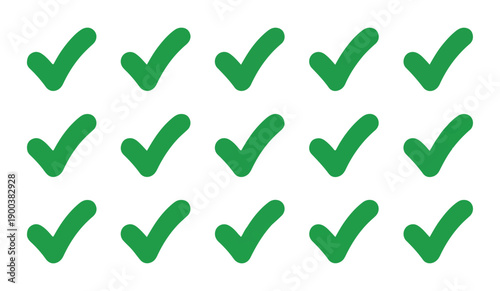 Large collection of green check marks isolated on white background for positive confirmation and success