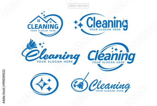 Cleaning services logo collection in blue colors vector illustration