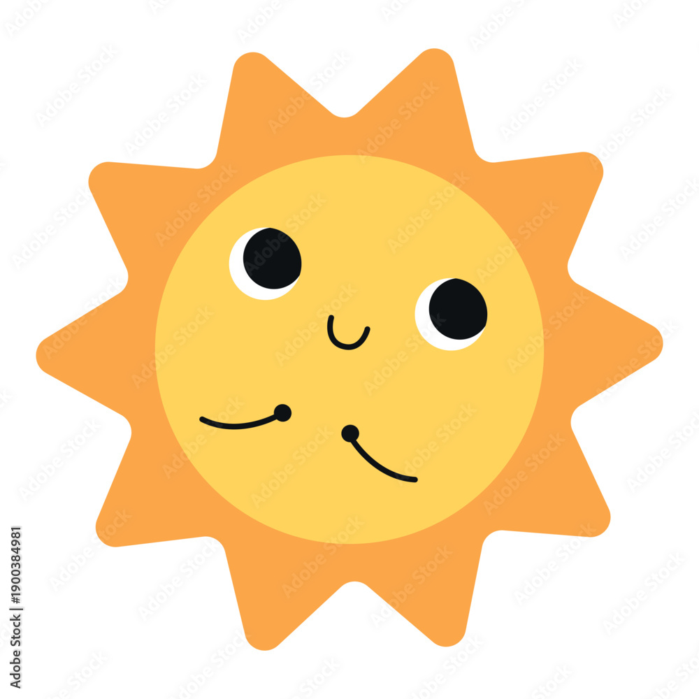 Obraz premium Funny character Sun isolated on a white background. Vector illustration in flat style