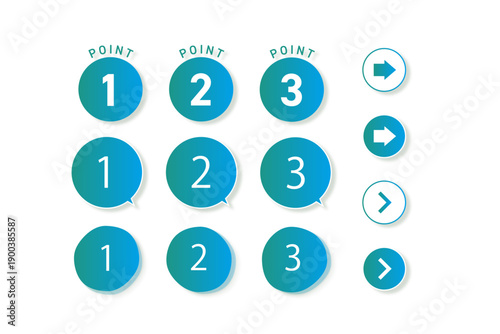 Webやアプリの操作説明に使いやすいUI用ポイントアイコンセット｜UI,UX,ステップ,数字,1,2,3,矢印,ナビゲーション