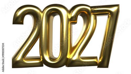 2027 number with glossy golden finish and shiny reflections on light grey background for New Year