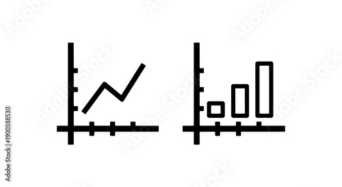 Statistical Data Icons: Grid Line Graph and Bar Chart for Business Performance