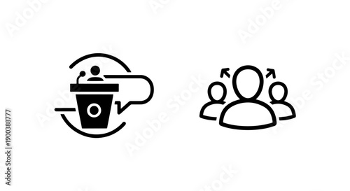 Communication and Collaboration Icons: Speaker at Podium and People Group