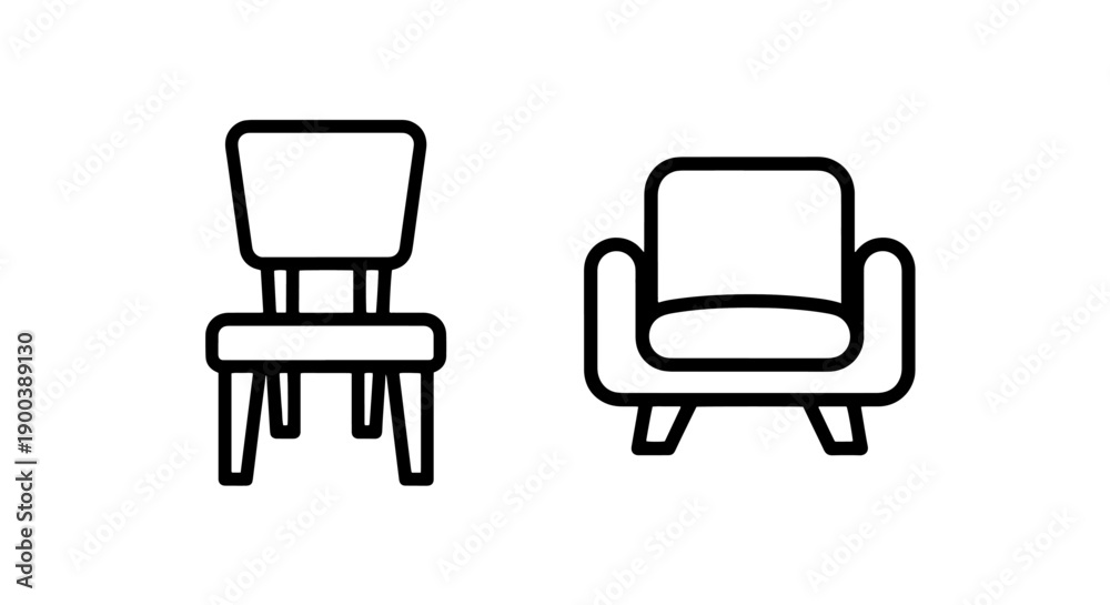 Fototapeta premium Chair and Armchair Seating Furniture Outline Icons for Modern Interior Design