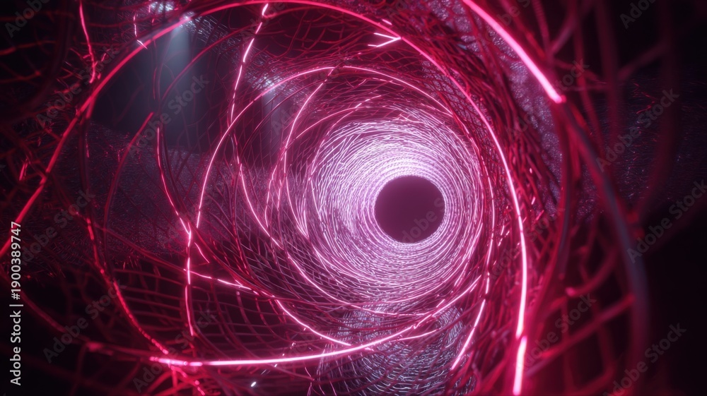 Fototapeta premium Abstract Red Tunnel with Geometric Lines, Modern Futuristic Design with Glowing Light Effect