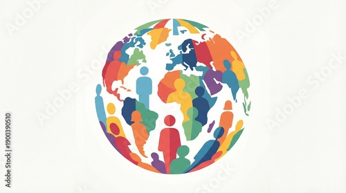 Colorful globe made of diverse human figures symbolizing global unity, diversity, and interconnectedness of people worldwide.