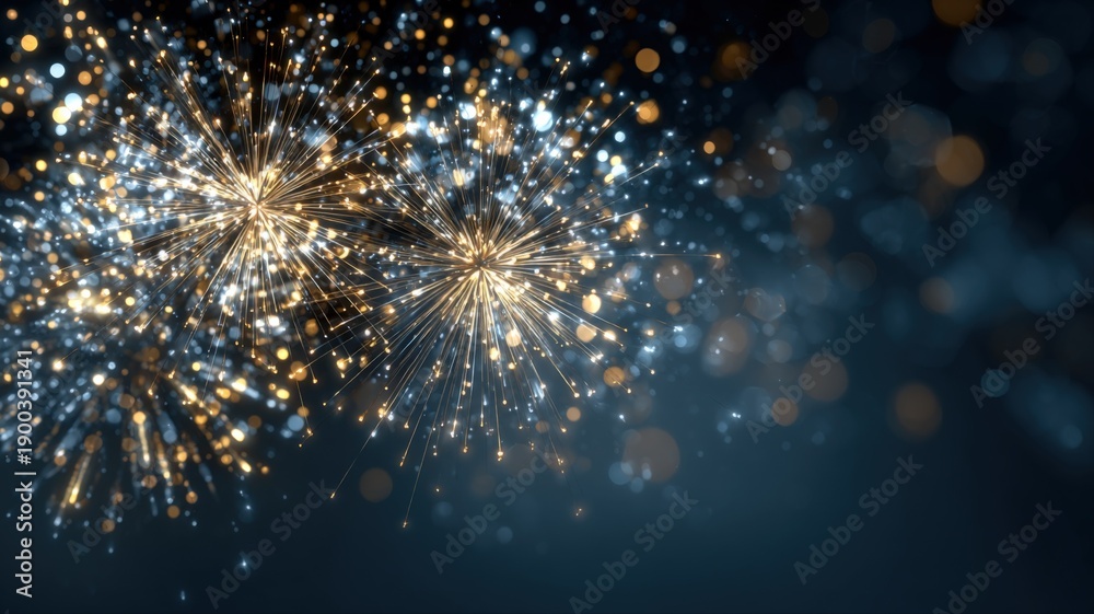 Fototapeta premium Festive Sparkling Golden Light Bursts Against a Dark Backdrop for Celebrations and Holiday Events