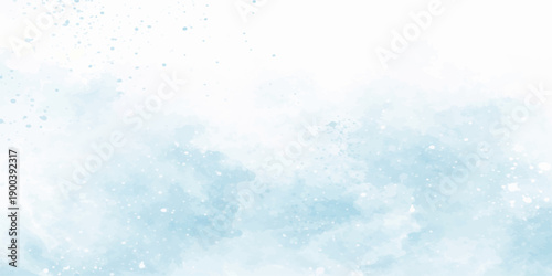 Abstract blue watercolor background featuring a cold winter sky with soft clouds and icy snowflake textures for a serene nature backdrop