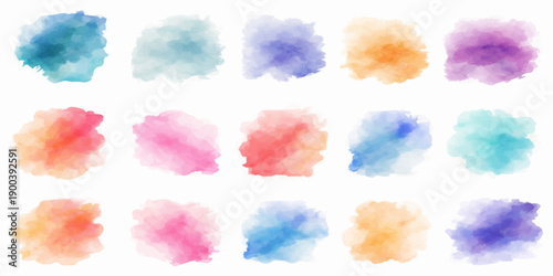 Hand drawn abstract watercolor background featuring blue fluffy clouds and bright sunny brush strokes for a beautiful summer nature sky illustration vector design
