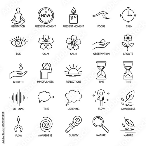 Mindfulness and meditation icons for a calm lifestyle
