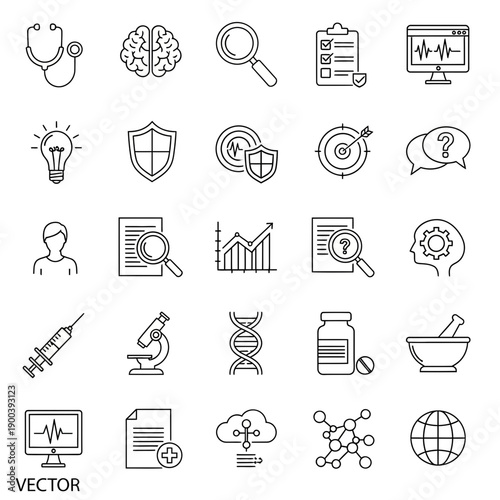 Medical and business icons for healthcare and technology concepts