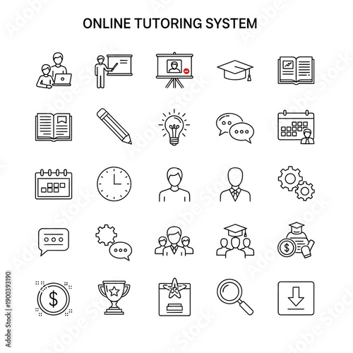 Online tutoring system icons for education and learning