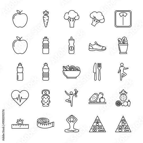 Healthy lifestyle icons for fitness and nutrition concepts