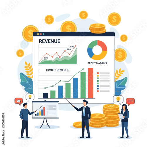 Business Growth and Revenue Analysis: People Presenting Financial Data