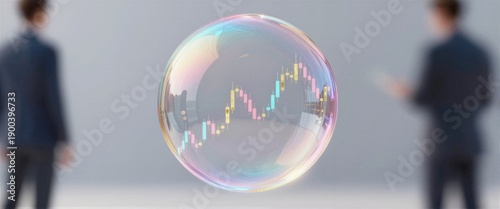 Business growth concept with a colorful bubble showcasing upward financial trend in background of two figures