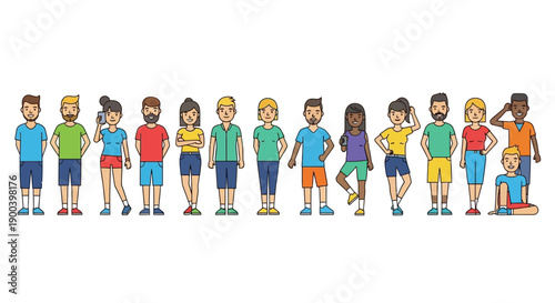 Cute cartoon fruits holding hands, including apple, banana, kiwi, grapes, strawberry, lime, watermelon, and pineapple, on a white background.