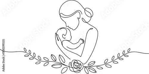 Mother and Baby in Simple Line Art