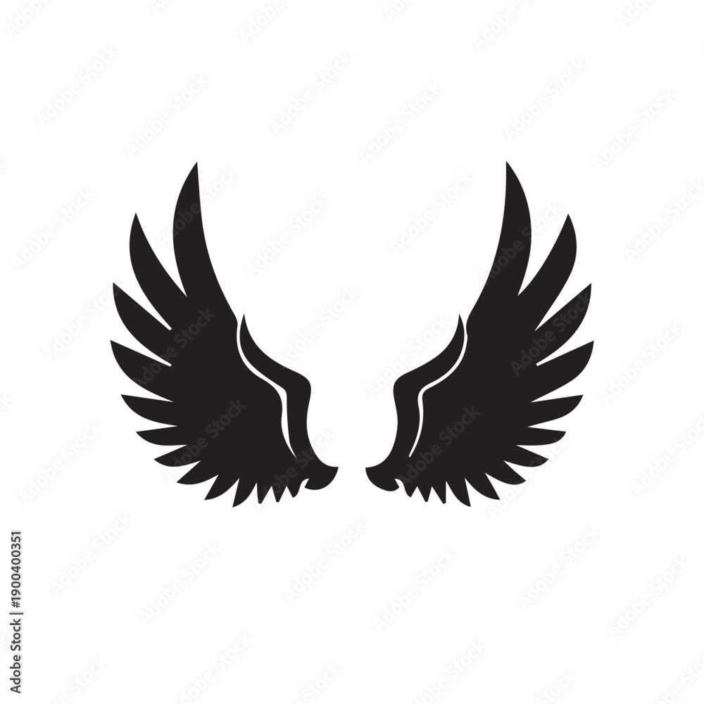 Fototapeta premium Black Wing Icon Set, Angel and Bird Wings Silhouette Collection, Minimalist Monochrome Vector Isolated on White Background