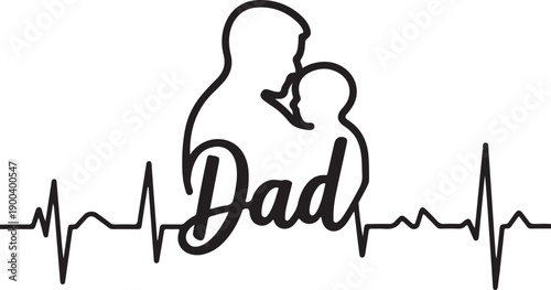 Father and Child, Heartbeat of Love in Line Art
