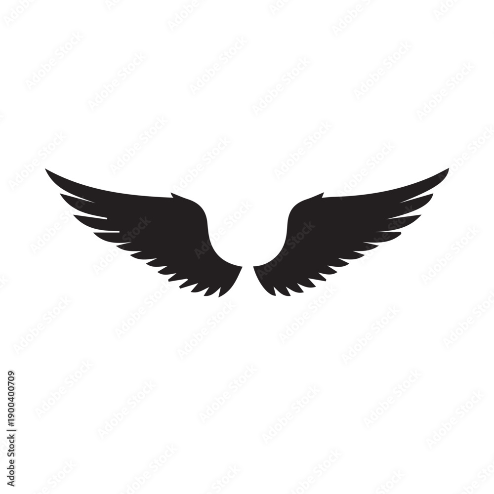 Fototapeta premium Black Wing Icon Set, Angel and Bird Wings Silhouette Collection, Minimalist Monochrome Vector Isolated on White Background