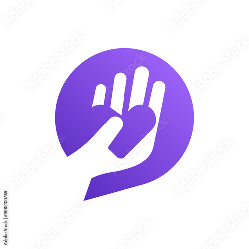 Modern logo showing a hand holding a heart inside a chat bubble, symbolizing care, empathy, communication, and support—ideal for nonprofits, counseling, wellness, or community-focused brands.