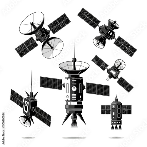 Cool collection of communication satellites in space ready for your design projects, showcasing cutting-edge technology and future possibilities, now available