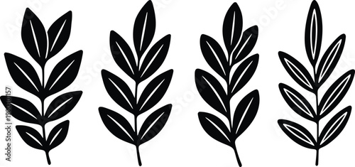  set of black leaf silhouettes on white background