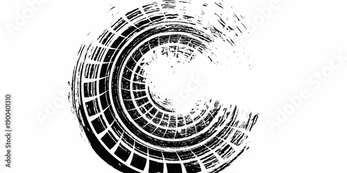 Tire track. Car, bike, motorcycle tyre mark with grunge effect isolated on white background. Wheel footprint on the road. Top view of rubber protector mark