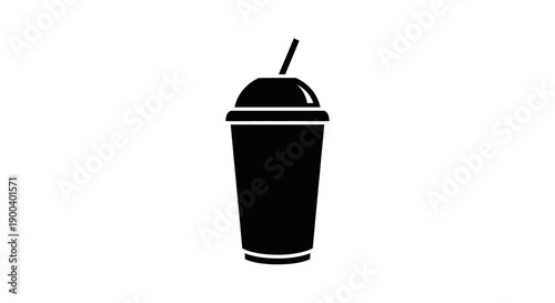 Black disposable cup with straw.