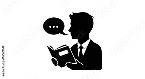 Businessman reading a book and talking.