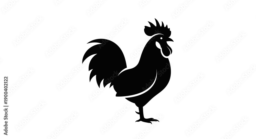 Fototapeta premium Black silhouette of a rooster standing.