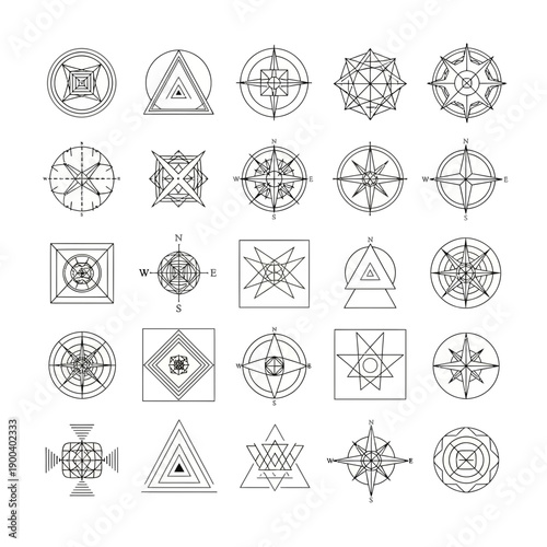Collection of Geometric Symbols and Compass Roses