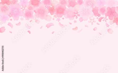 水彩風のかわいい桜の舞い散るフレーム_上_横