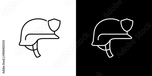 Military helmet and shield outline icon set. Protection and defense symbol collection. Security and safety gear