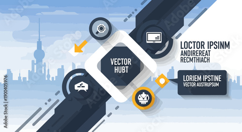 Modern infographic design template featuring a business process diagram with vector icons and circular layout for web banners and network charts